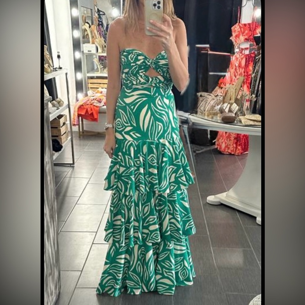 Colombian 2 piece set set with Green Leaf Print